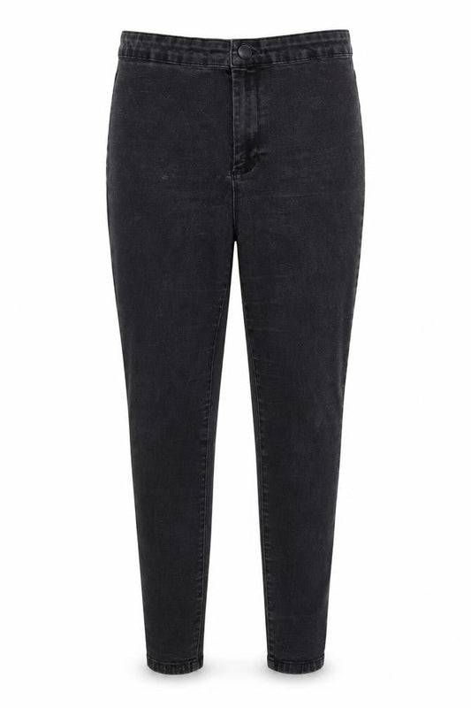 Front view of Denim & Co. women’s black denim skinny jeans, size UK 14, 25-inch leg