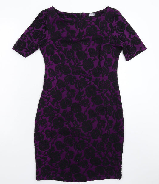 K&D London Womens Purple Floral  Bodycon  Size 10