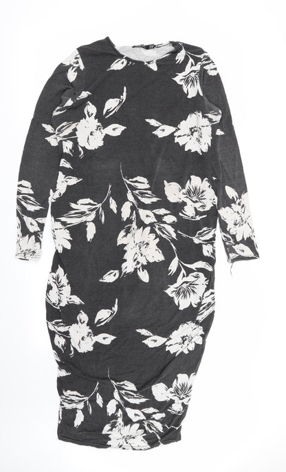 Boohoo Womens Grey Floral  A-Line  Size 14