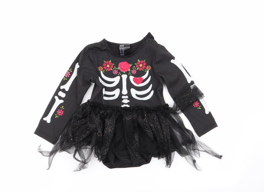 H&M Girls Black Geometric  Fit & Flare  Size 12 Months