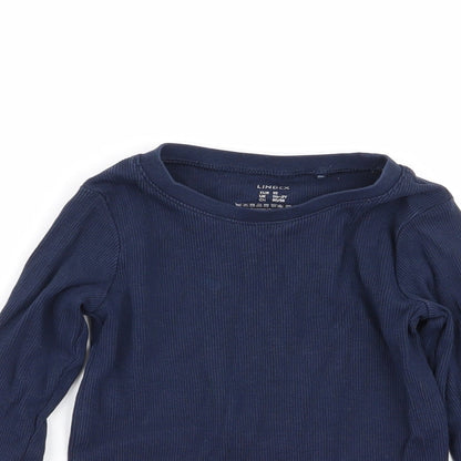 Close-up detail of Lindex girls’ blue basic t-shirt, size 18-24, months