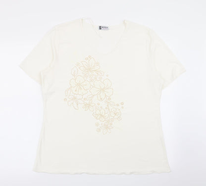 Mega Design Womens Ivory Floral  Basic T-Shirt Size M  - Size M/L