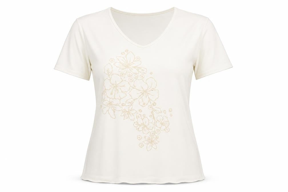 Mega Design Womens Ivory Floral  Basic T-Shirt Size M  - Size M/L