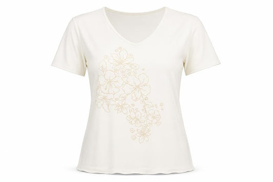 Mega Design Womens Ivory Floral  Basic T-Shirt Size M  - Size M/L