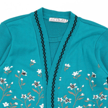 Close-up detail of Pure & natural women’s green floral jumper, size S