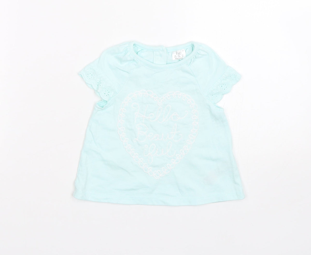 Additional front view of F&F girls’ blue basic t-shirt, size 3-6, months