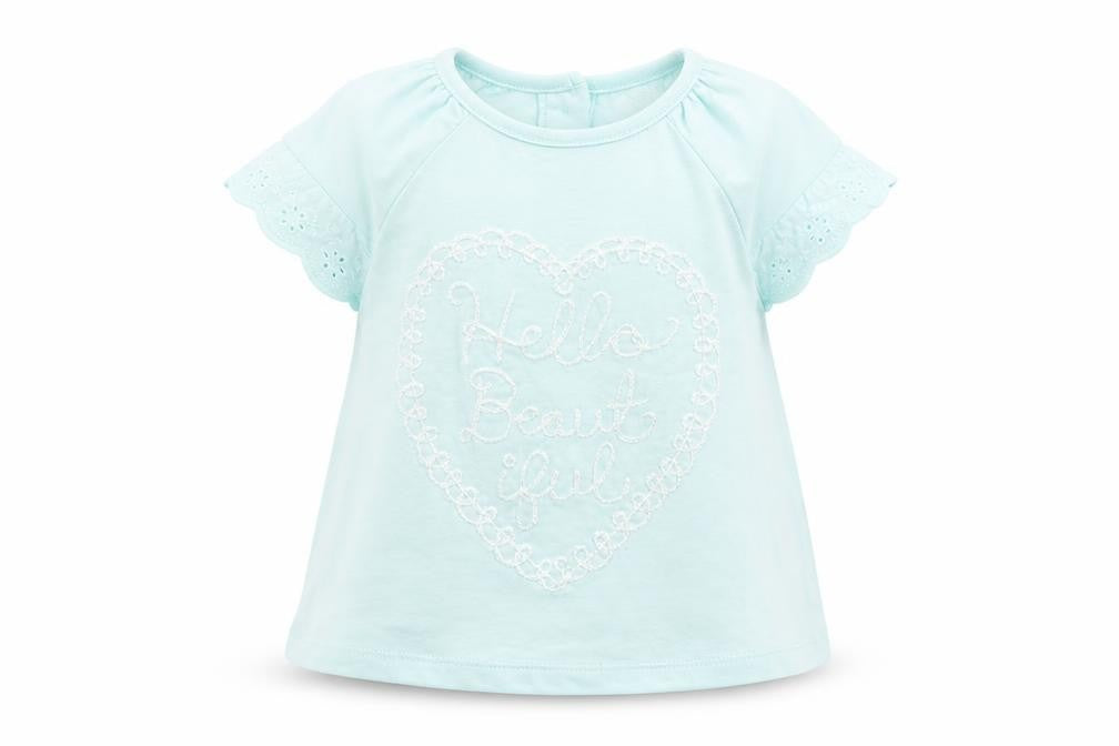 Front view of F&F girls’ blue basic t-shirt, size 3-6, months