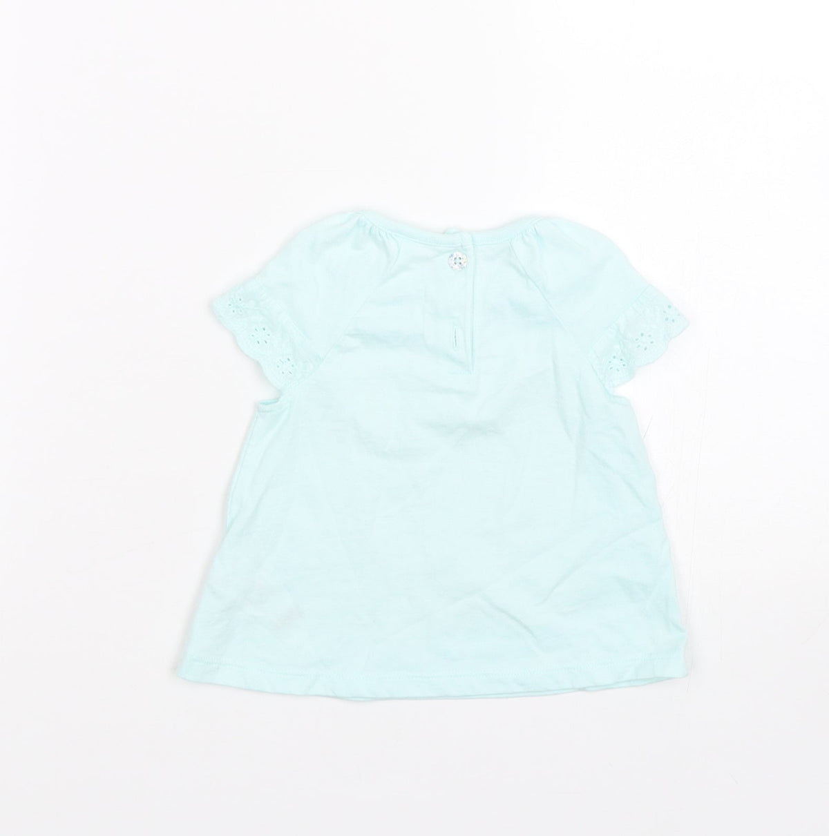 Back view of F&F girls’ blue basic t-shirt, size 3-6, months