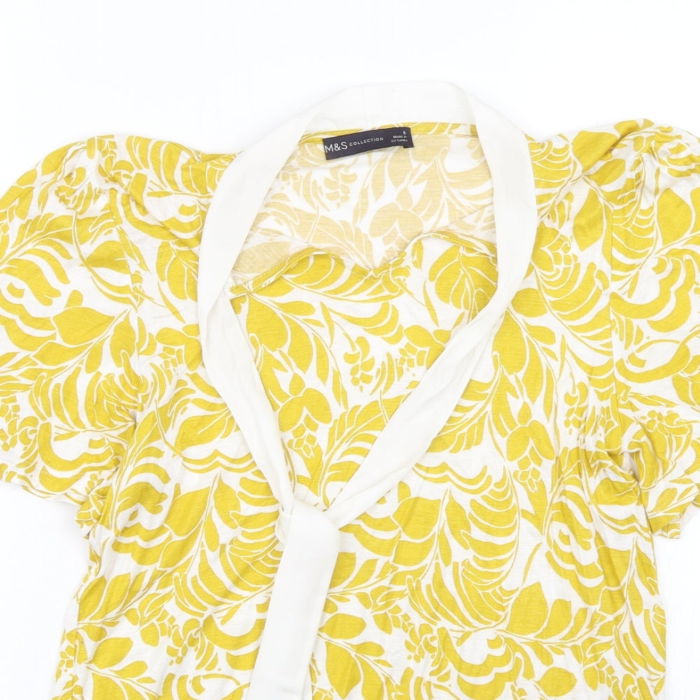 M&S Womens Yellow Floral  Basic T-Shirt Size 8