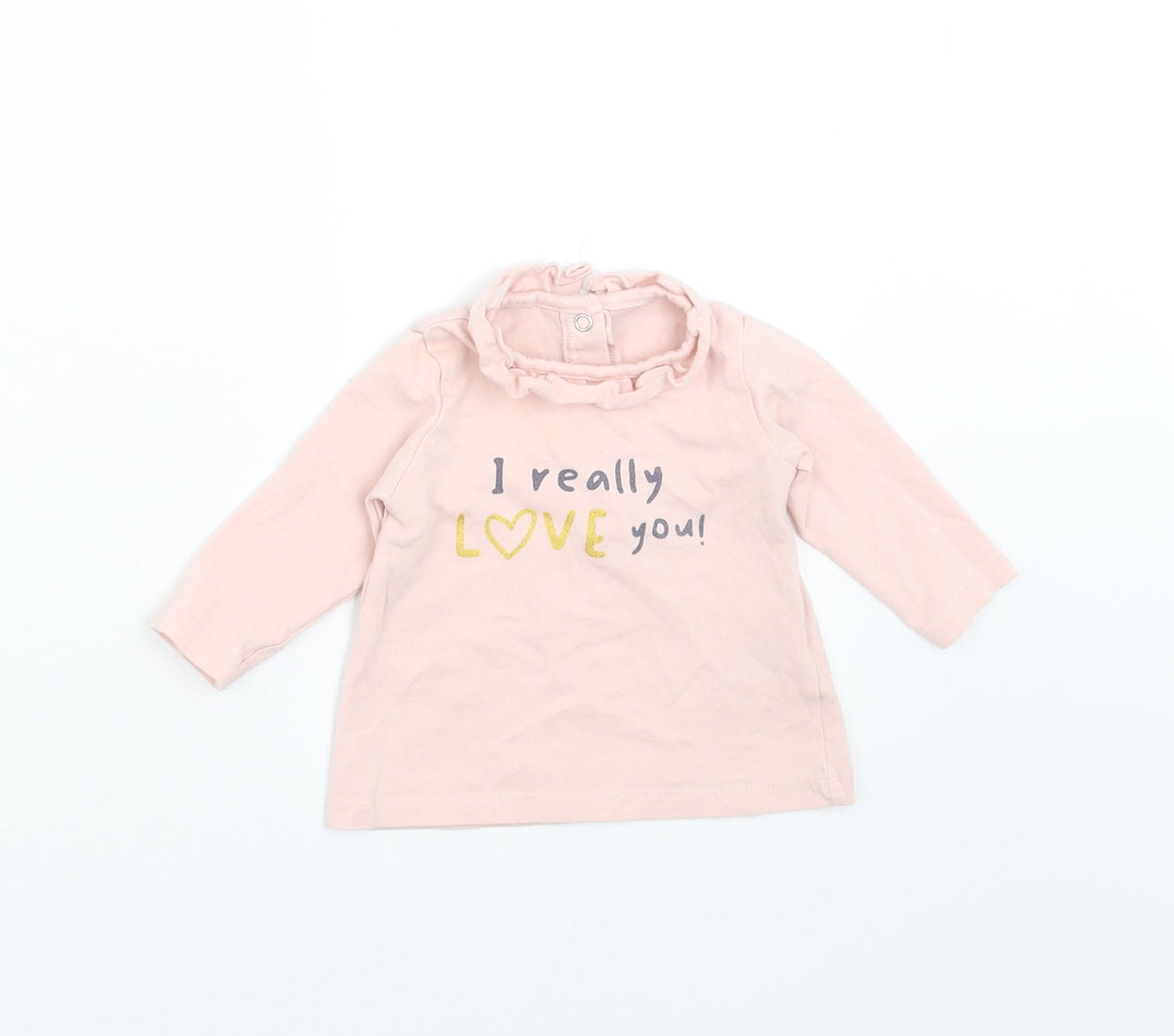 Matalan Girls Pink   Basic T-Shirt Size 0-3 Months  - I really love you