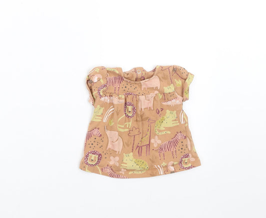 TU Girls Brown   Basic T-Shirt Size 3-6 Months  - animals