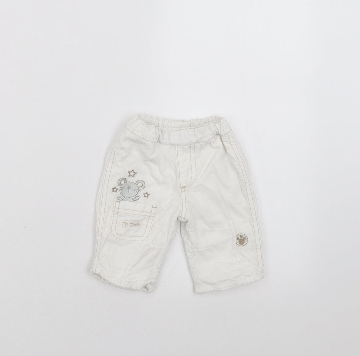 Additional front view of BHS girls’ white trousers size newborn - embroidered detail
