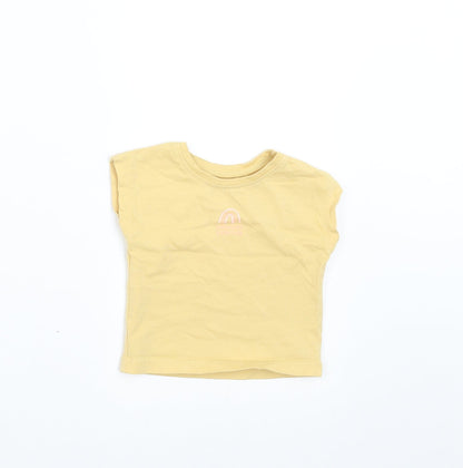 Additional front view of George girls’ yellow basic t-shirt, size 0-3, months - rainbow