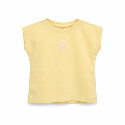 Front view of George girls’ yellow basic t-shirt, size 0-3, months - rainbow