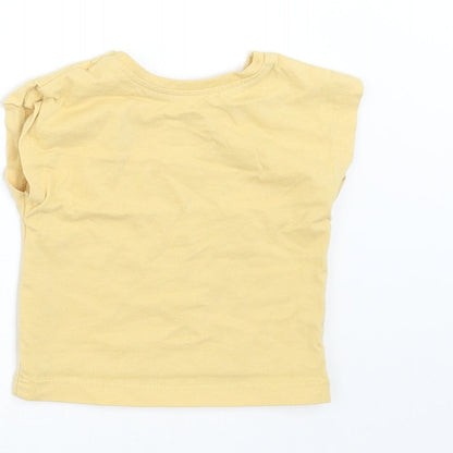 Brand and care label for George girls’ yellow basic t-shirt, size 0-3, months - rainbow