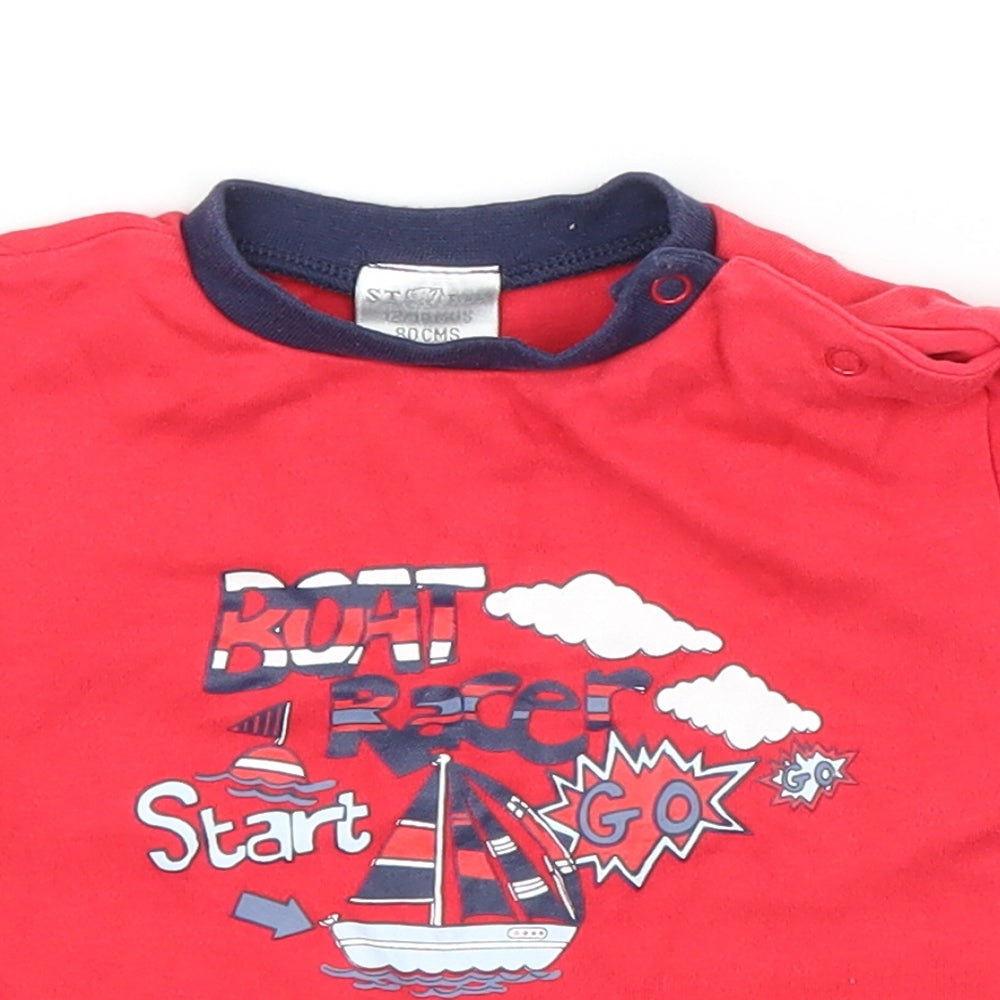 Preworn Boys Red   Basic T-Shirt Size 12-18 Months