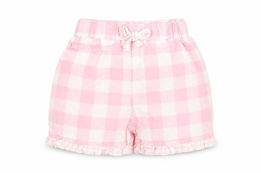 Front view of Bebe Cool Baby Pink Check Cropped Trousers, size 3-6, Months