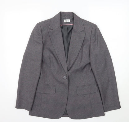 Preloved Select Womens Grey Striped  Jacket Blazer Size 10 - Front
