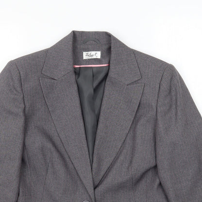 Preloved Select Womens Grey Striped  Jacket Blazer Size 10 - Detail