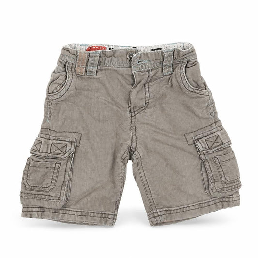 Front view of Monsoon boys’ green cargo trousers, size 3-6, months