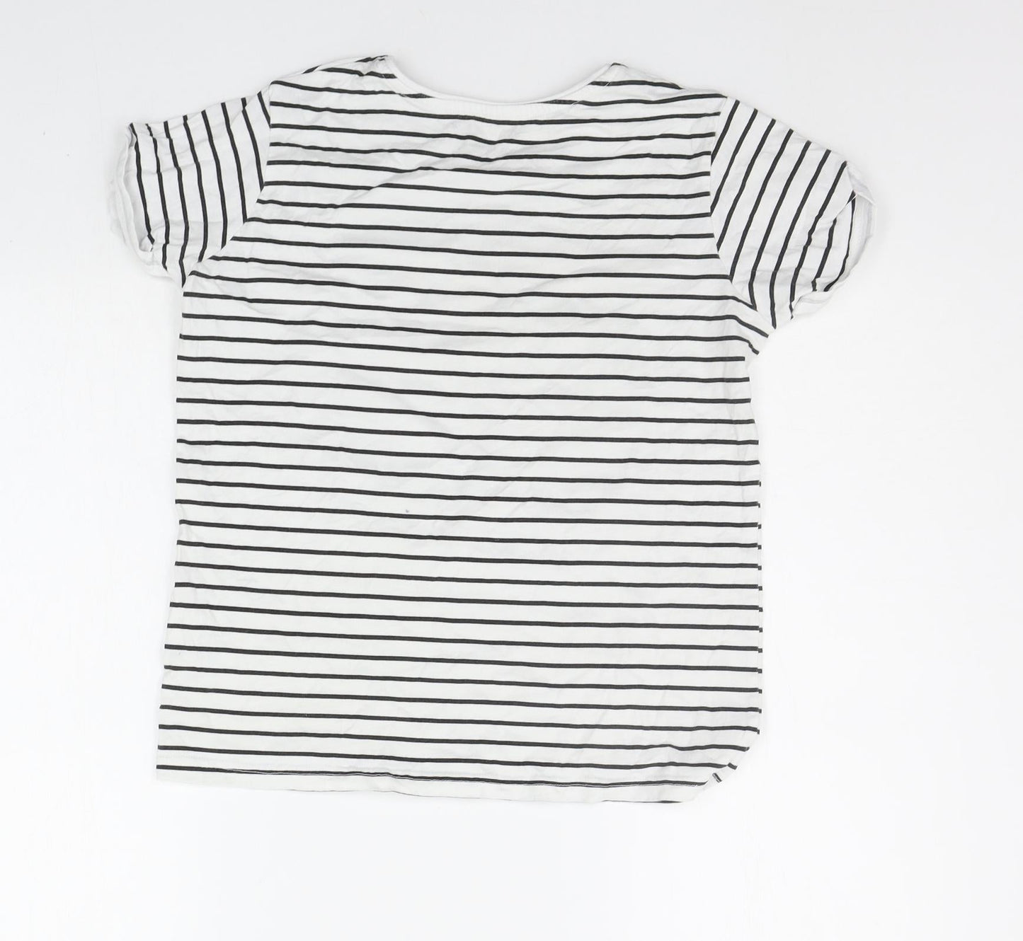 Primark Girls White Striped  Basic T-Shirt Size 12-13 Years  - shiny details