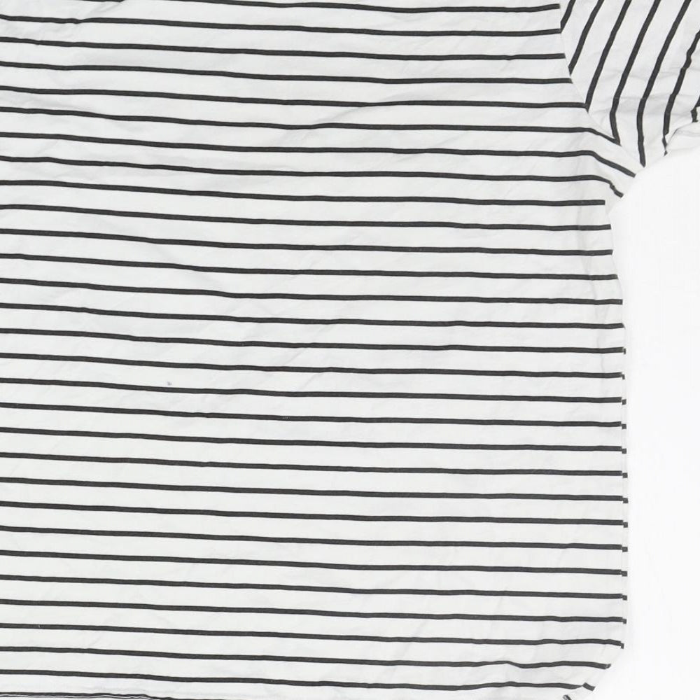 Primark Girls White Striped  Basic T-Shirt Size 12-13 Years  - shiny details
