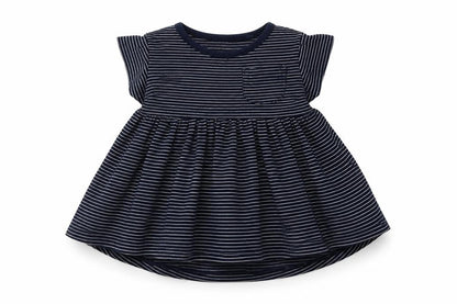 Front view of Next girls’ blue striped a-line, size 3-6, months