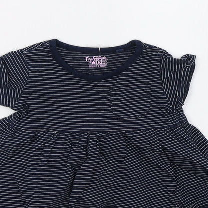 Close-up detail of Next girls’ blue striped a-line, size 3-6, months