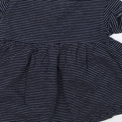 Brand and care label for Next girls’ blue striped a-line, size 3-6, months