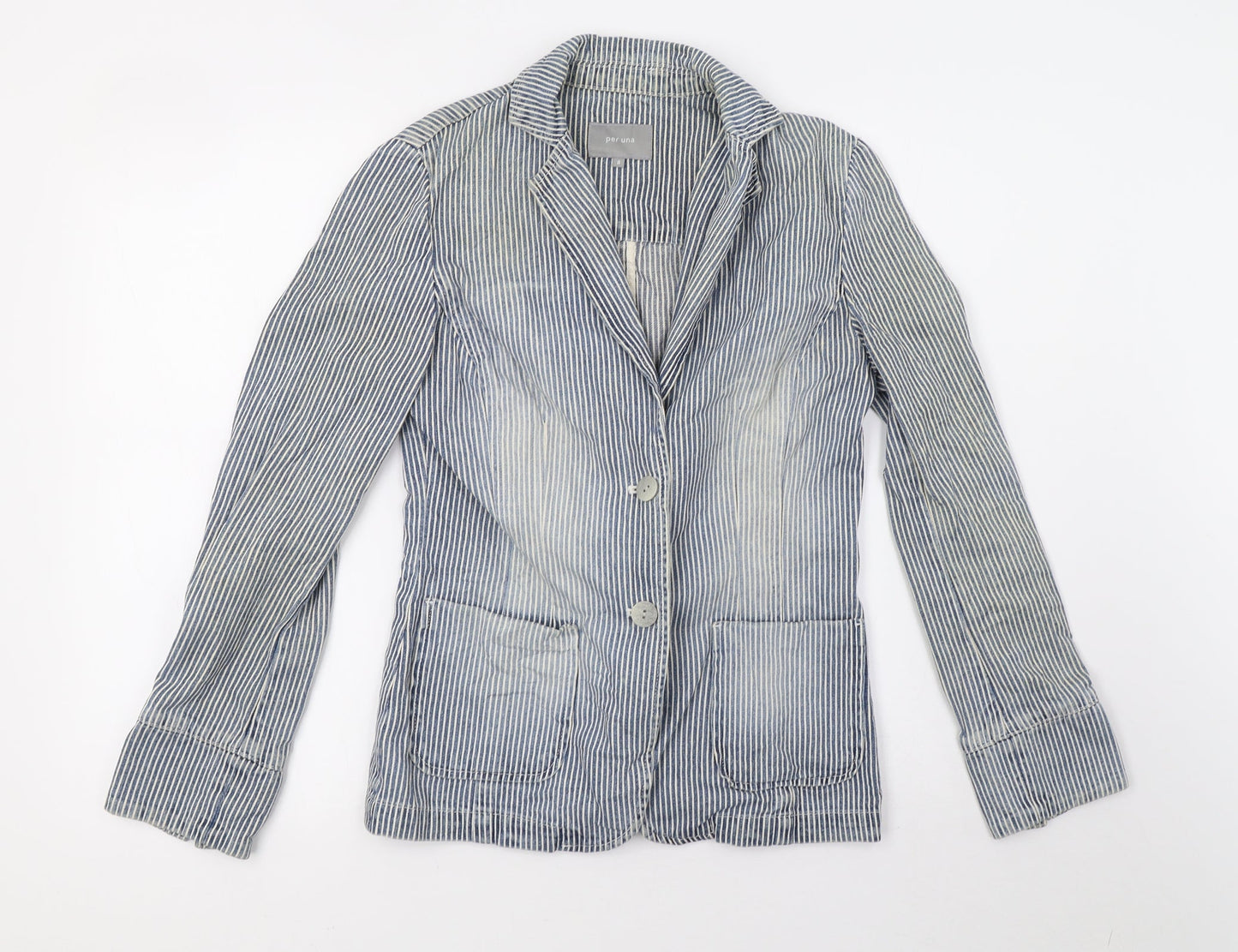 Marks and Spencer Womens Blue Striped  Jacket  Size 8