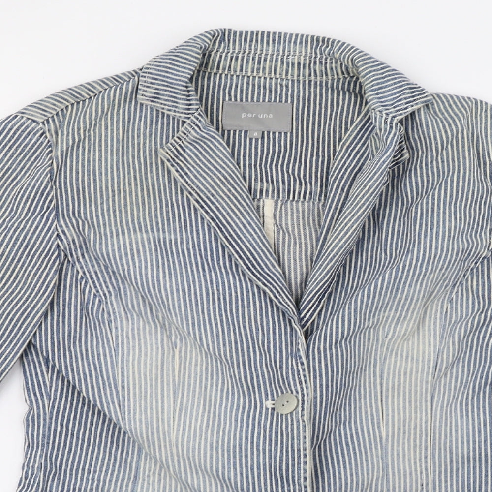 Marks and Spencer Womens Blue Striped  Jacket  Size 8