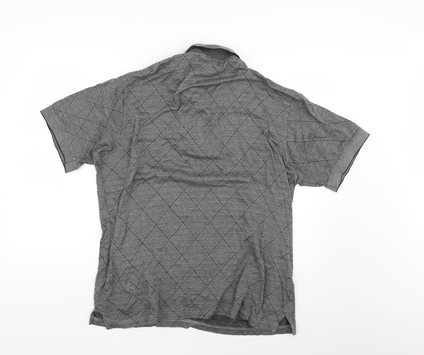 Cotton Traders Mens Grey Argyle/Diamond   Polo Size M