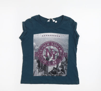 Additional front view of New Look girls’ green basic t-shirt, size 9, years - nyc