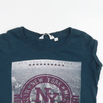 Close-up detail of New Look girls’ green basic t-shirt, size 9, years - nyc