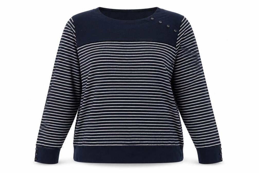 BM Womens Blue Striped  Pullover Sweatshirt Size L