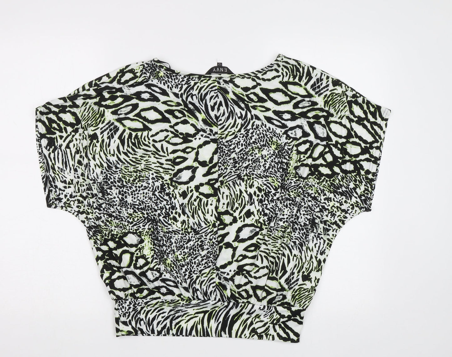 Envy Womens Green Animal Print  Basic Blouse Size 12