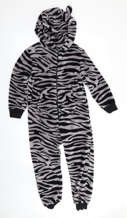 Preloved NEXT Girls Black Animal Print   One Piece   - Zebra Print - Front