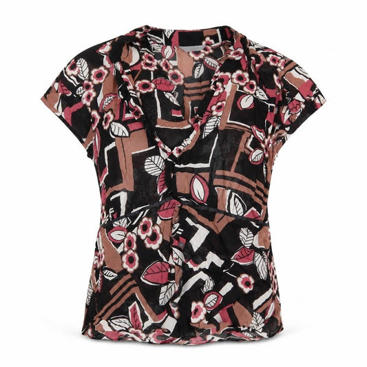 Marks and Spencer Womens Brown Floral  Basic Blouse Size 10  - Ruffled neck