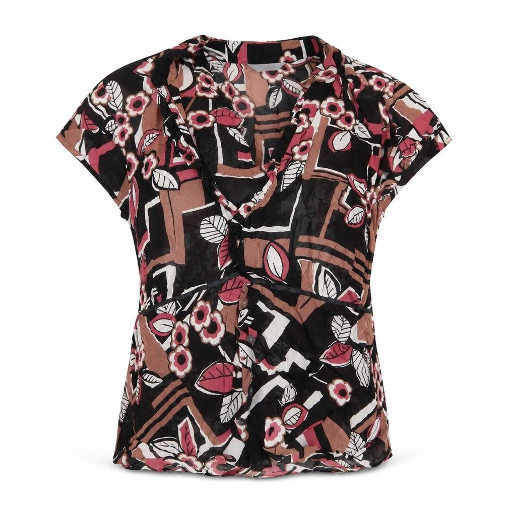 Marks & Spencer Womens Brown Floral  Basic Blouse Size 10  - Ruffled neck