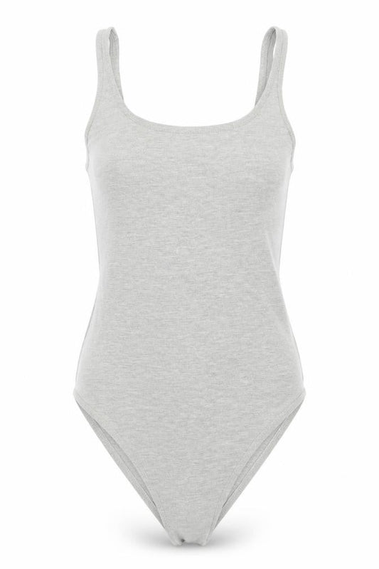 Front view of Miss Selfridge women’s grey bodysuit one-piece, size UK 4