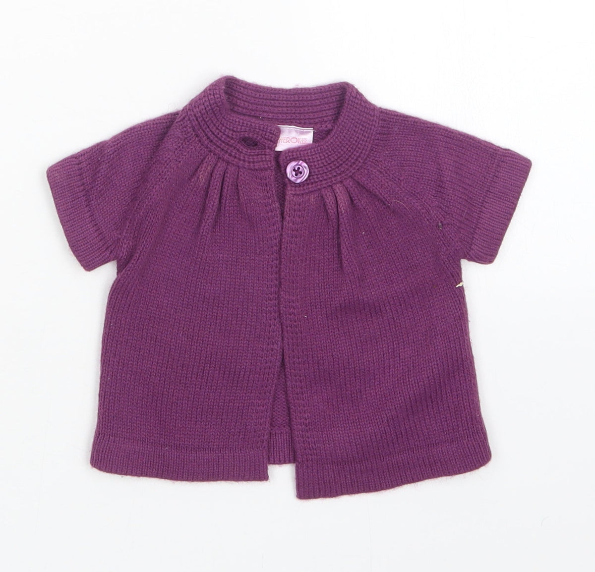 Additional front view of Cherokee girls’ purple cardigan jumper, size 0-3, months