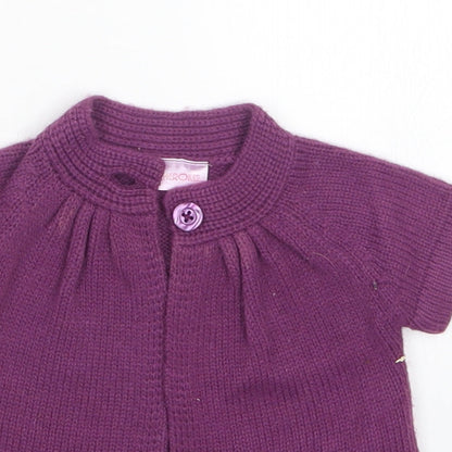 Close-up detail of Cherokee girls’ purple cardigan jumper, size 0-3, months