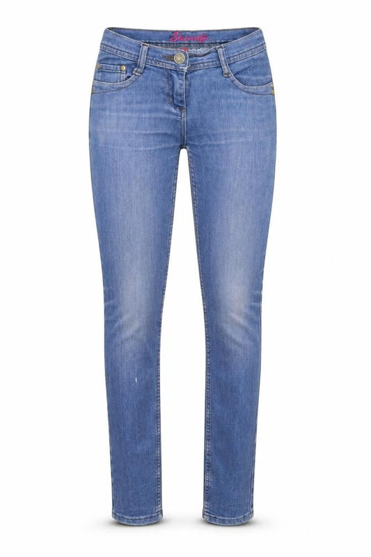 Front view of denim co women’s blue skinny jeans, size UK 8, 31-inch leg