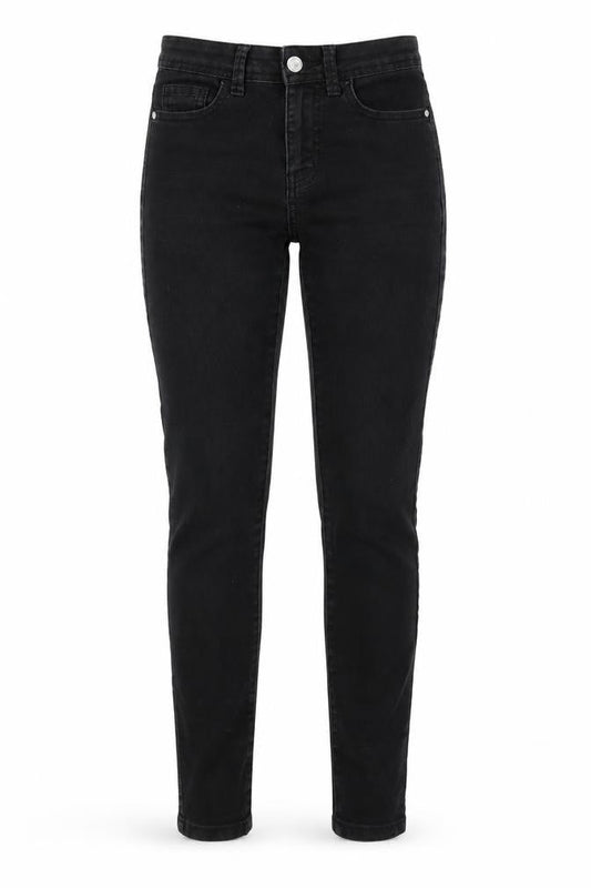 Front view of denim co women’s black skinny jeans, size UK 6, 24-inch leg