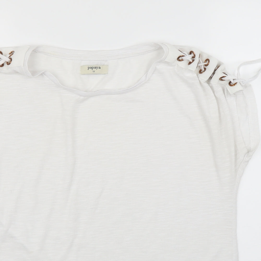 papayAa Womens White   Basic T-Shirt Size 10