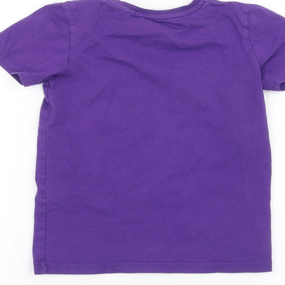 Brand and care label for Tu girls’ purple basic t-shirt, size 5, years