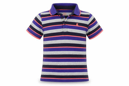 Front view of Blue Zoo girls’ grey striped basic polo, size 7-8, years