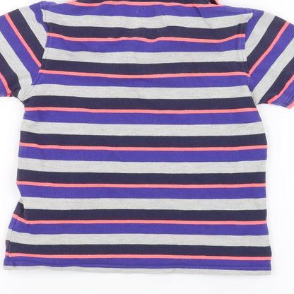 Brand and care label for Blue Zoo girls’ grey striped basic polo, size 7-8, years