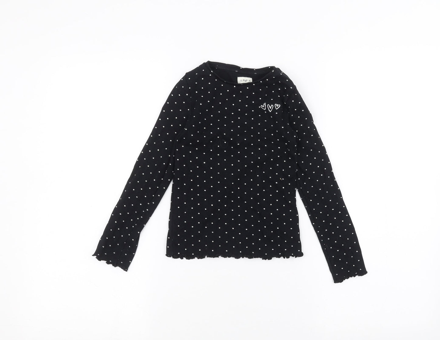 F&F Girls Black Polka Dot  Basic T-Shirt Size 7-8 Years