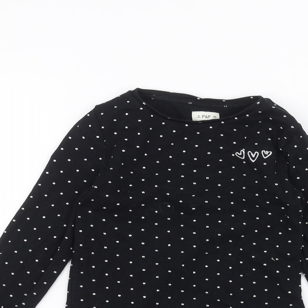 F&F Girls Black Polka Dot  Basic T-Shirt Size 7-8 Years